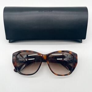 SAINT LAURENT Sunglasses Unisex, Havana Geometric Tortoise Shell, Case Included